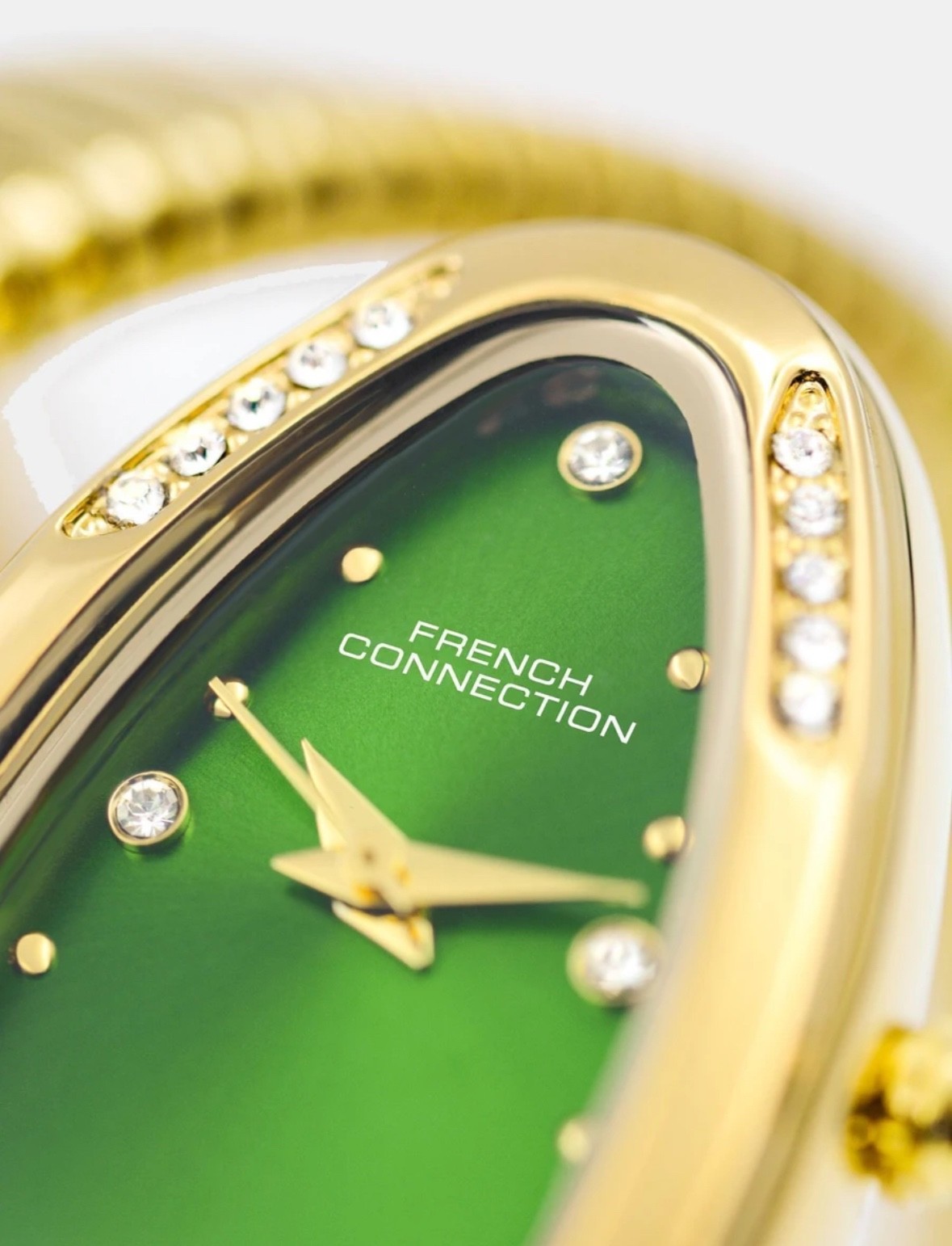 French Connection Women’s Serpent Style Green Dial Gold Tone Quartz Bracelet Wat