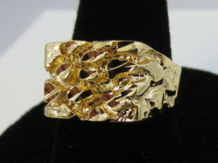 SIZE 5-10 MENS 14 KT GOLD PLATED DESIGNER NUGGET SQUARED OFF RING STYLE 1