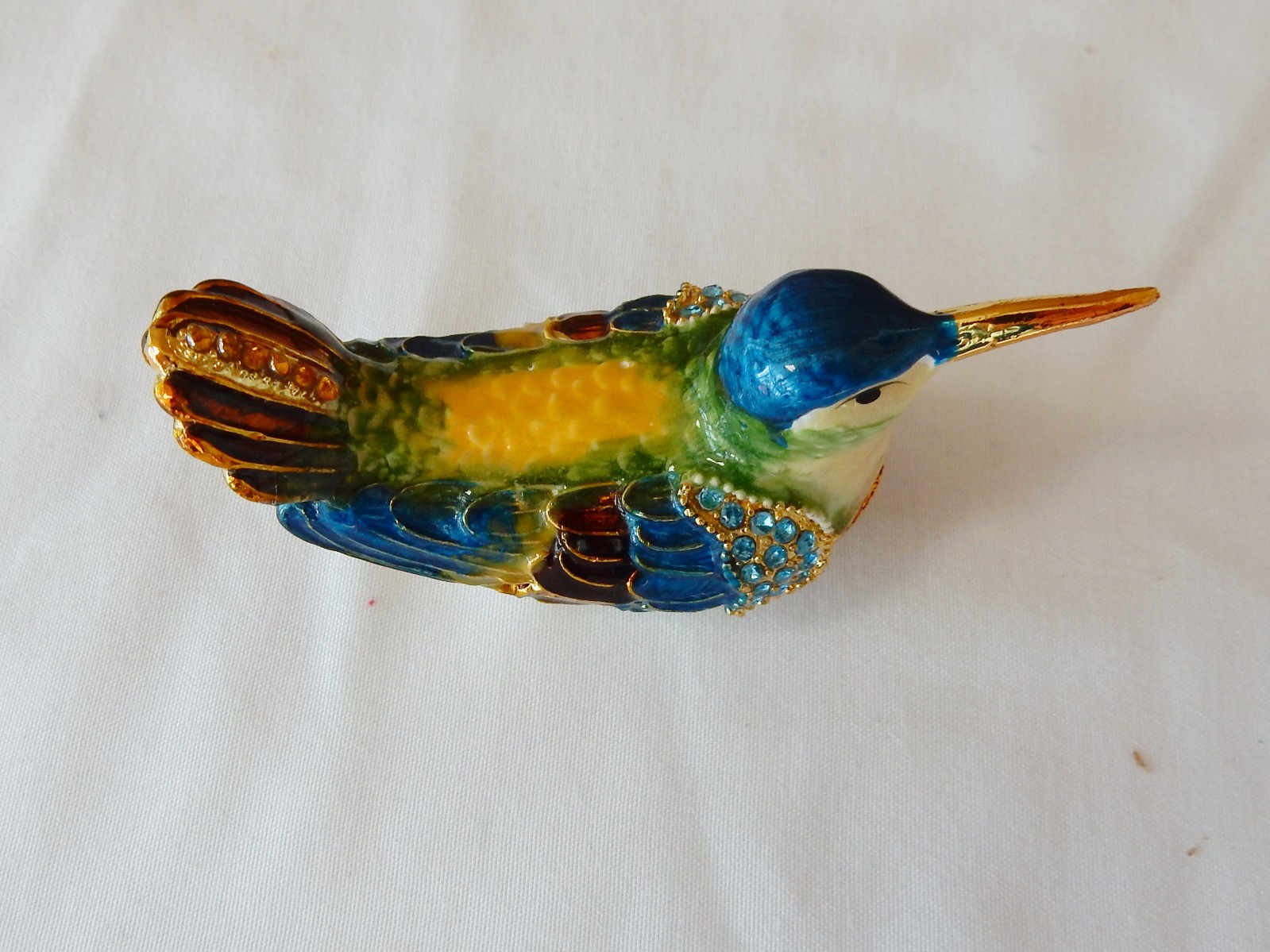 Hummingbird Jeweled Enamel Trinket Box, hand-painted, Austrian crystals