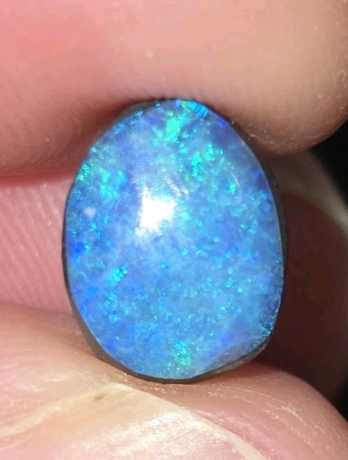 3.32 ct Natural Lightning Ridge Opal Doublet Oval Electric Blue Green Pinfire Ge