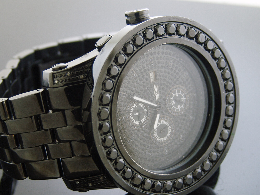 king Master Swiss Movt quartz Round genuine Diamonds 52 MM Black Watch