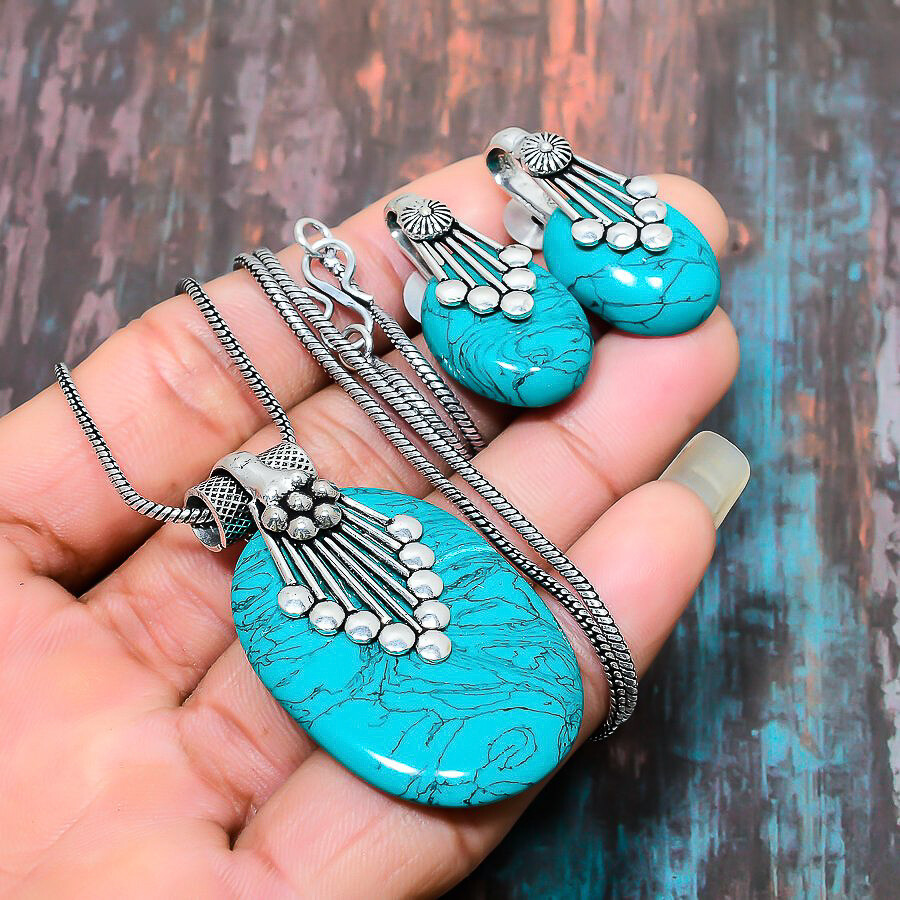Santa Rosa Turquoise Gemstone Handmade Necklace+Earring Jewelry Set b559