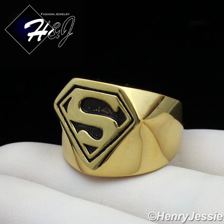 MEN Stainless Steel Gold/Black Plated Superman Ring Size 8-13*GR121