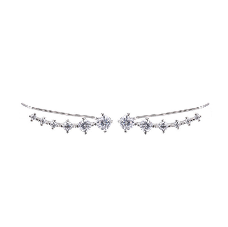 925 Sterling Silver Ear Crawler Cuff Climber Earrings Crystal CZ Charm Gift Rose