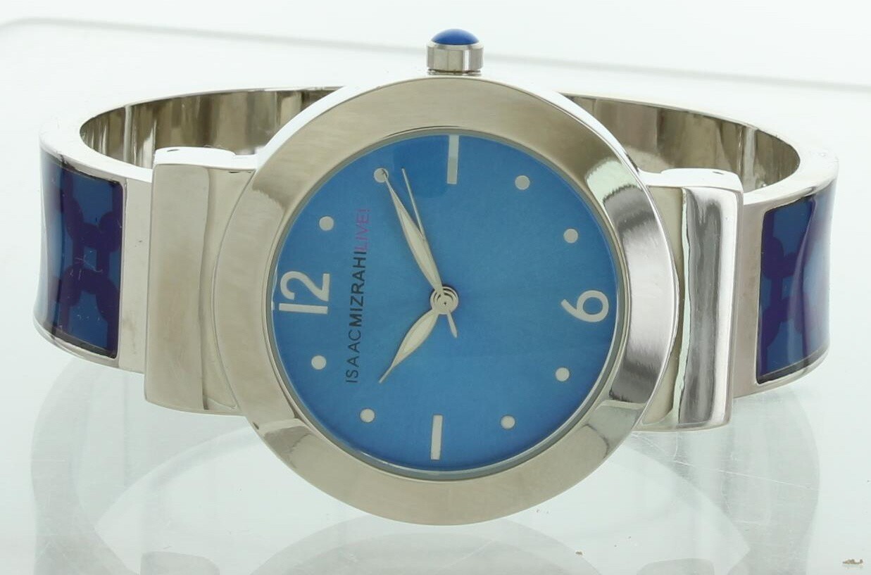 Isaac Mizrahi Live Rose Silver And Blue Tone Women’s Cuff Bangle Watch