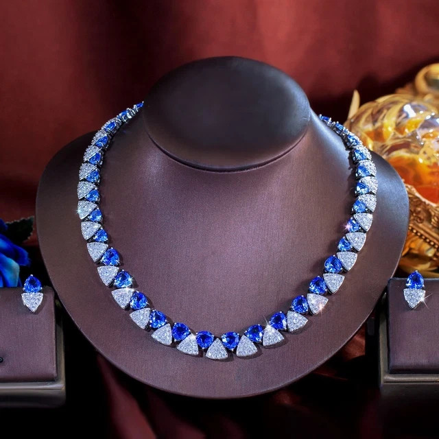 27 Ctw Trillion Lab-Created Sapphire Only Necklace 14K White Gold Plated Silver