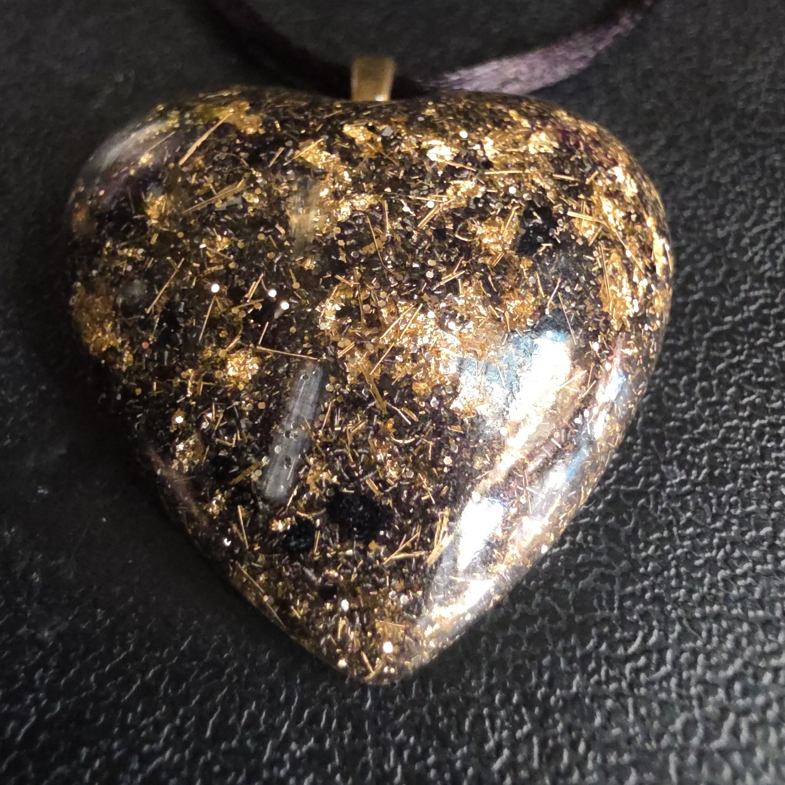 Orgonite PROTECTION Heart Orgone Energy Black & Gold Necklace Crystal Tourmaline