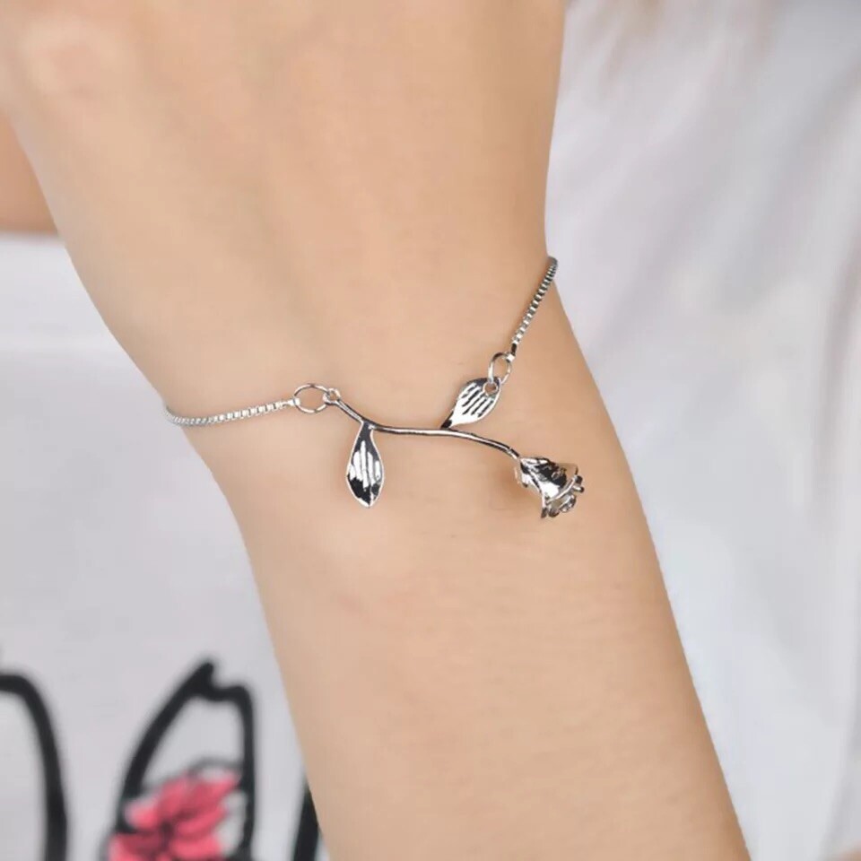 Rose flower Bracelet Bangle Silver/Gold /Rose Gold Charm B9 Mother’s Day Gift