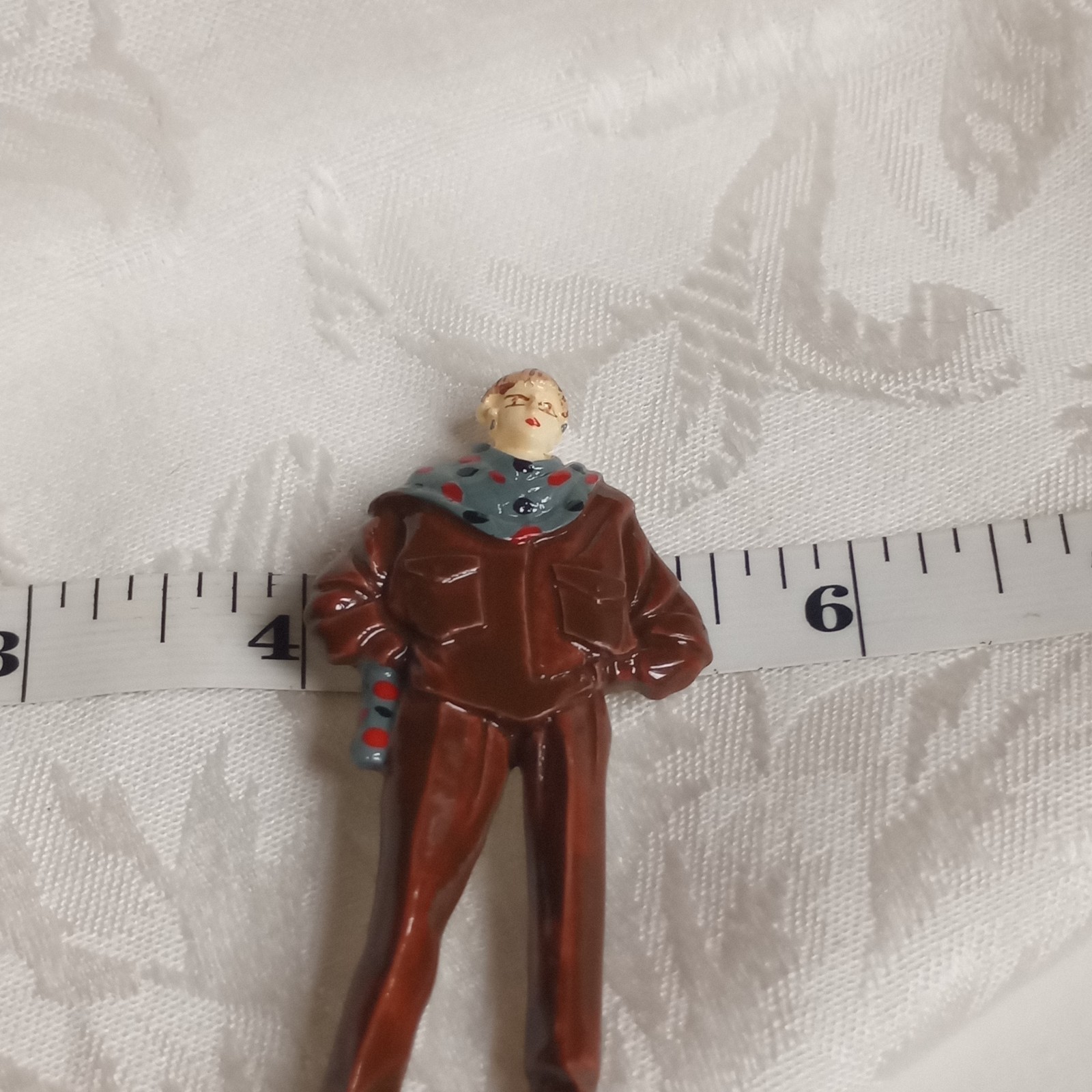 Vtg Molded handpainted Plastic Resin Fashion Lady menswear Brooch Pin 3.5in