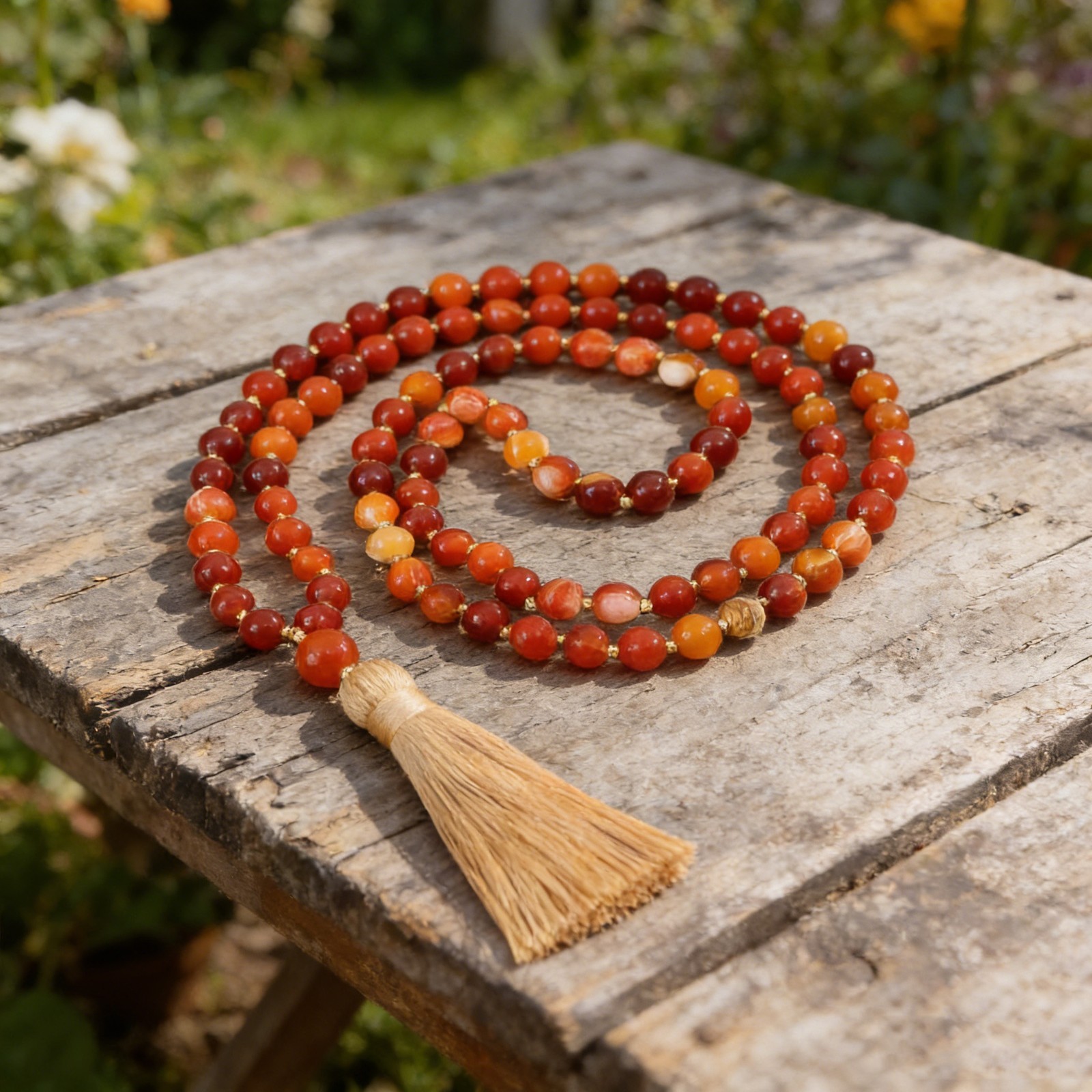 Natural Carnelian 108 Mala Prayer Bead Gemstone Crystal Tassel Necklace Bracelet