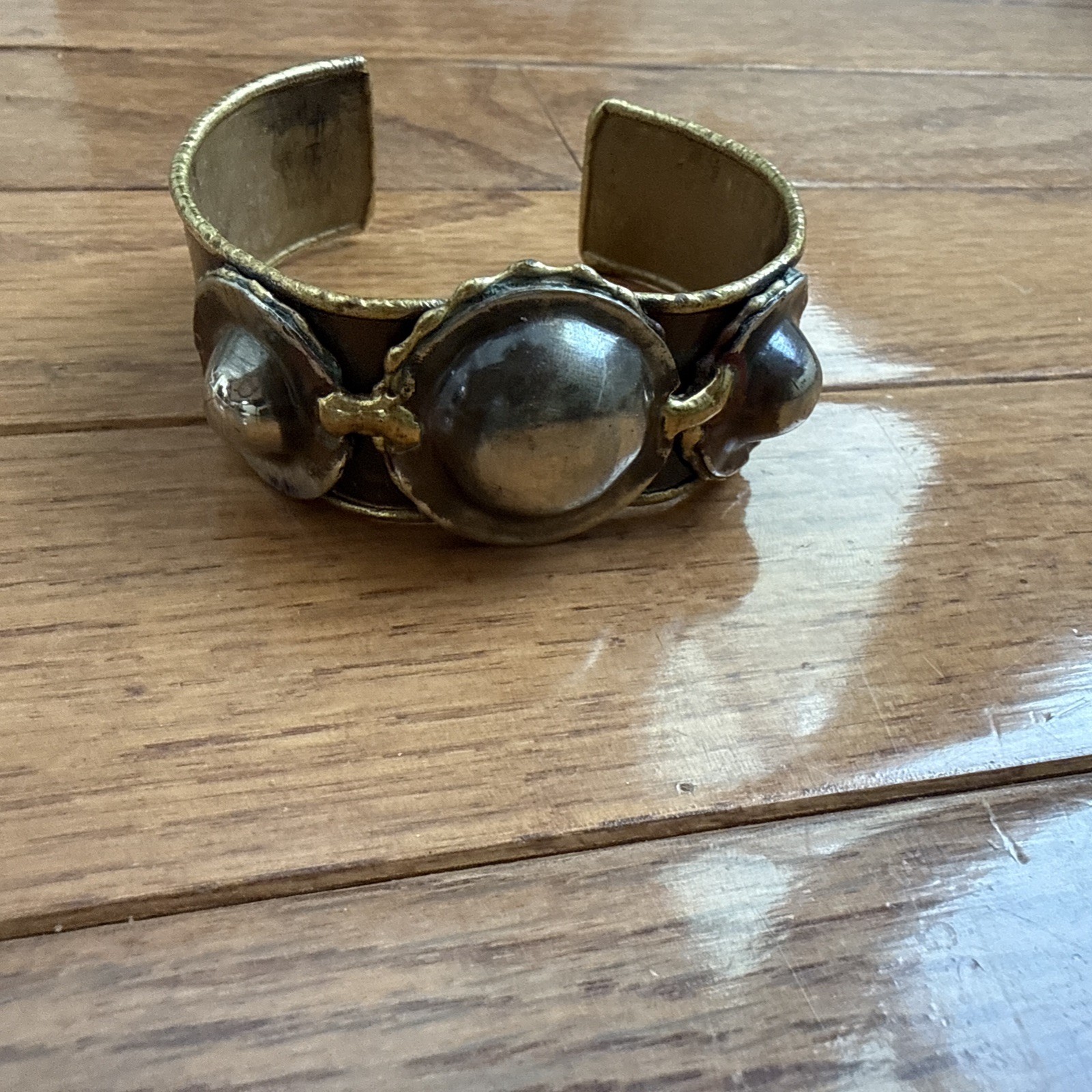 Metal Cuff Bracelet Artsy Looking; Unsure Of Metal Types