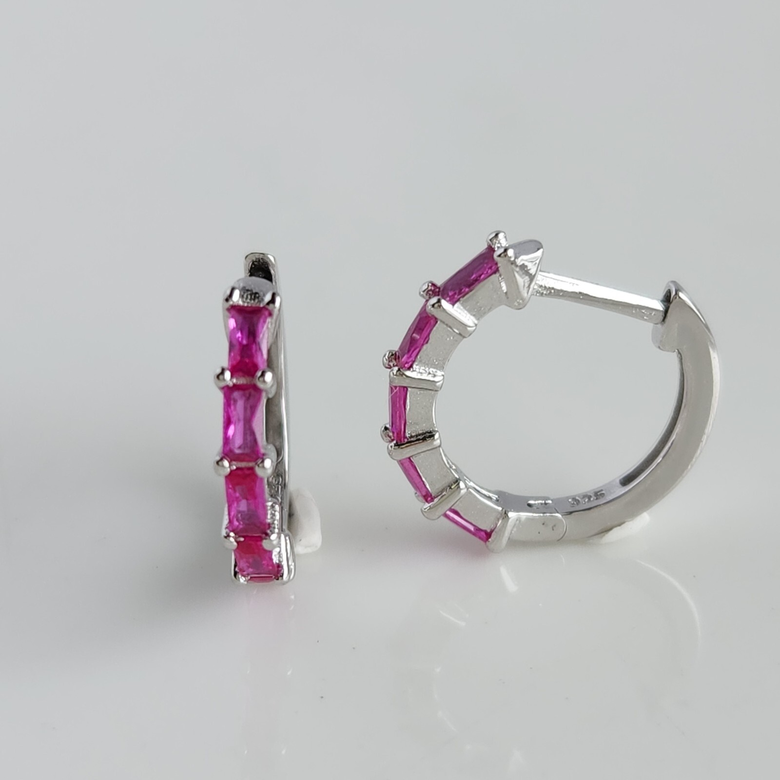 925 Sterling Silver 1.3×3.7mm Ruby 1/2” Heggie Earrings Gemstone