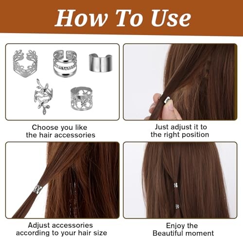 50 PCS Silver Hair Jewelry for Braids Accessories, 5 Styles Hair Cuffs for