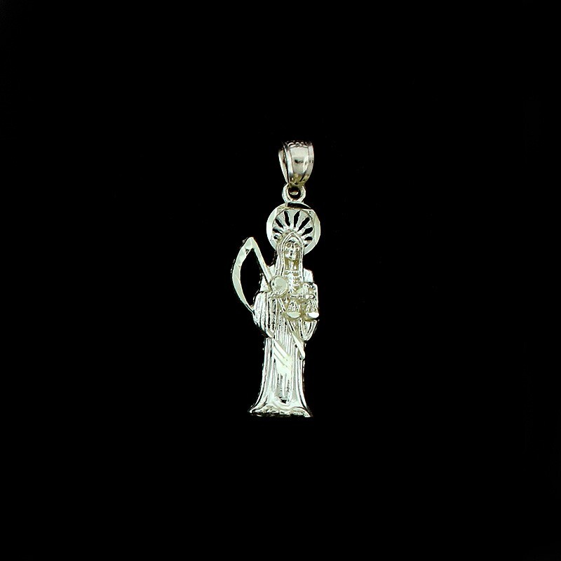 Real 10K Solid Yellow Gold Santa Muerte Pendant Diamond Cut, 10KT Gold Charm