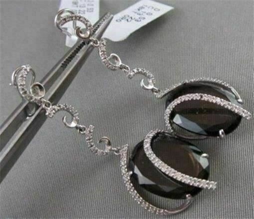 ESTATE OVAL 13.75CT AAA SMOKEY TOPAZ & DIAMOND 18KT W HITE GOLD DROP EARRINGS!!!