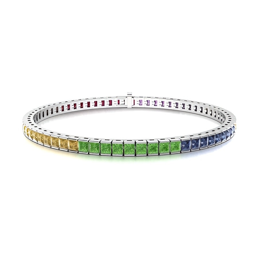 Sterling Silver 925 Multi Stone Princess-Cut Square 4.00mm Tennis Bracelet