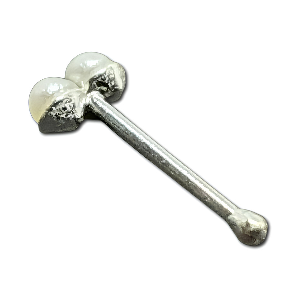 Pearl Nose Stud Double Cultured Twin Pearl Stud 22g (0.6mm) 925 Sterling Silver
