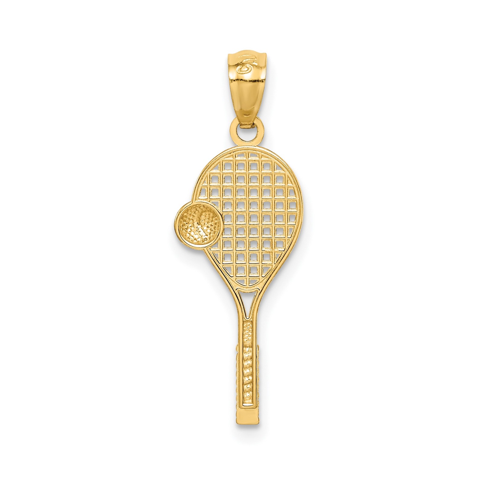 14k Two-Tone Gold Solid Tennis Racket Pendant Charm with Ball 24.5mm
