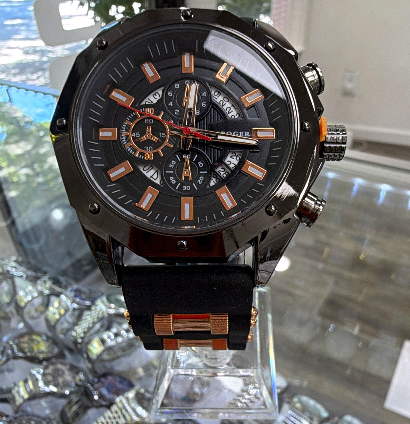 LIBOGER Men’s Quartz Analog Watch Black Dial Multi-Dial Date 44-47.9mm