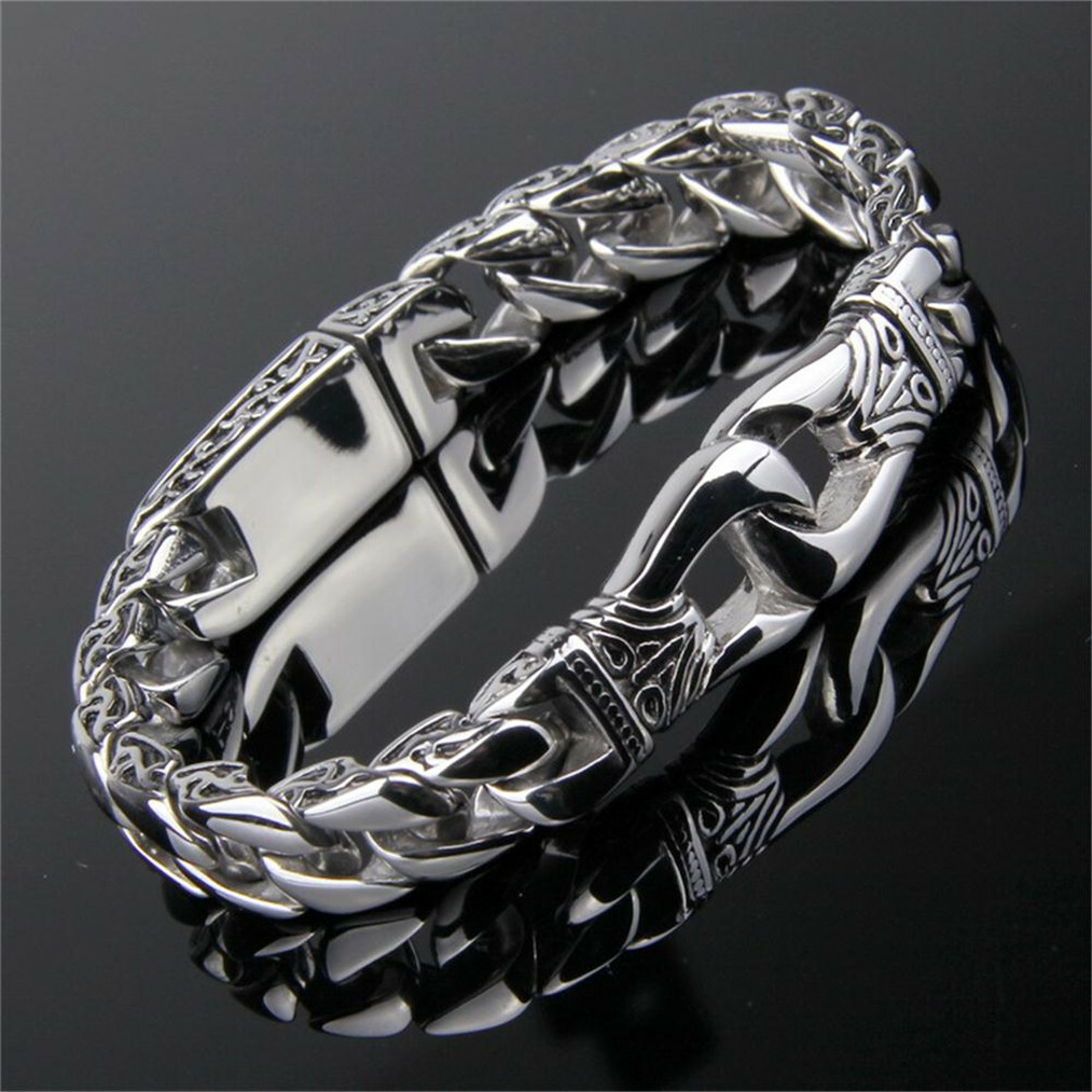 Mens Heavy Sturdy Stainless Steel Motorcycle Biker Chain Bracelet Wristband Gift
