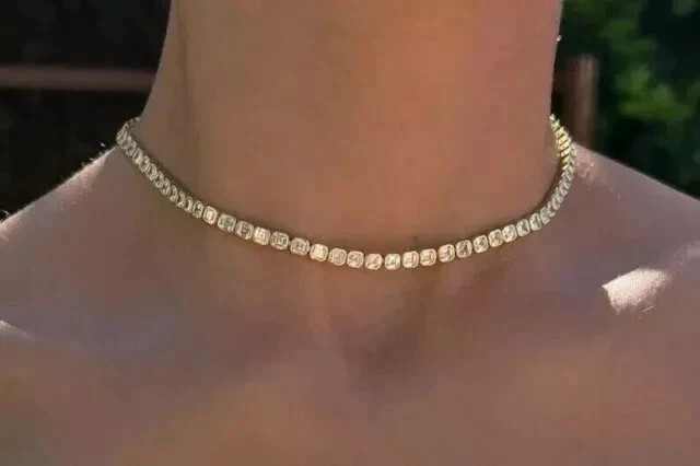 20.00CT Asscher Cut Lab-Created Diamond Tennis Necklace 14k Yellow Gold Plated