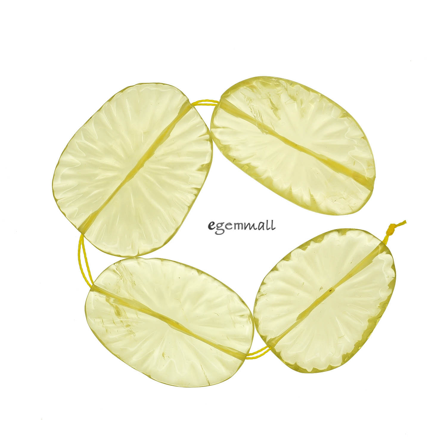 4 Hugh Lemon Quartz Carved Pear Pendant Beads ap. 40-48mm #78307