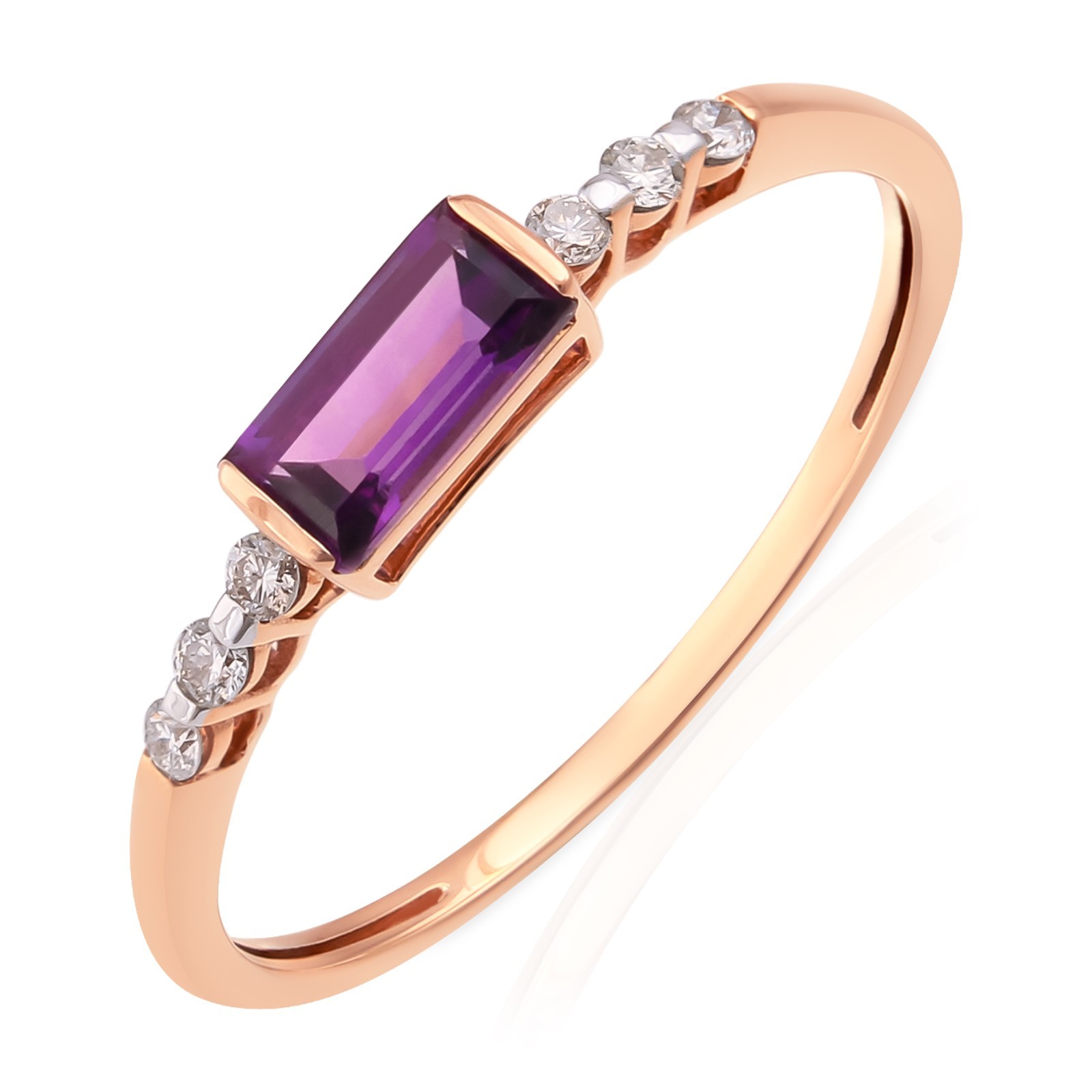 0.35 Tcw Emerald Cut Amethyst Diamond East West Bezel Ring 9K Yellow Gold Gift
