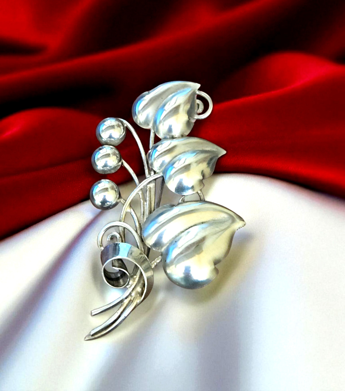 Vintage Sterling Silver 3″ Floral Brooch~Marked AT Sterling~12.43 Grams