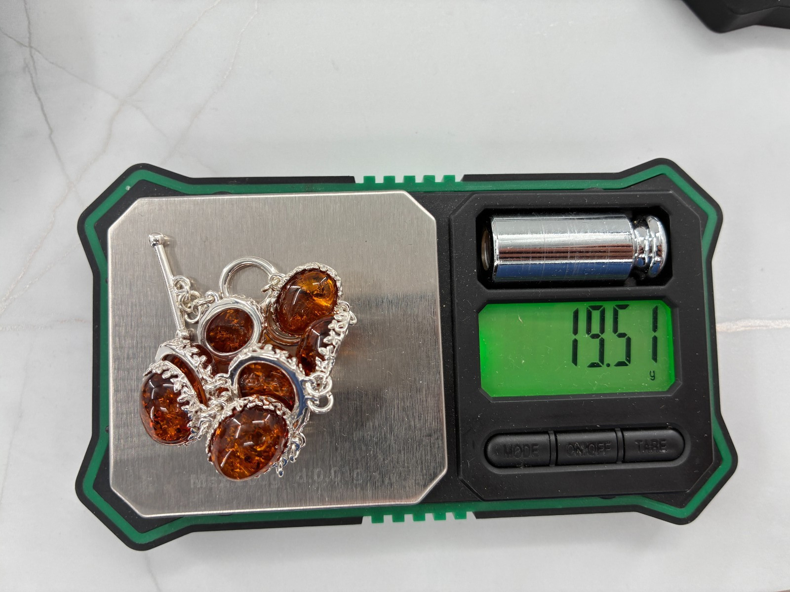 Baltic Amber Extraordinaire Cognac Orange Toggle Bracelet Sterling 925 6-6.75in