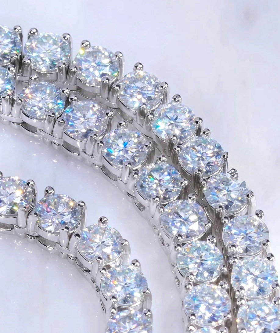 GRA Moissanite Tennis Chain Necklace 995 Sterling Silver Prong Set 18”