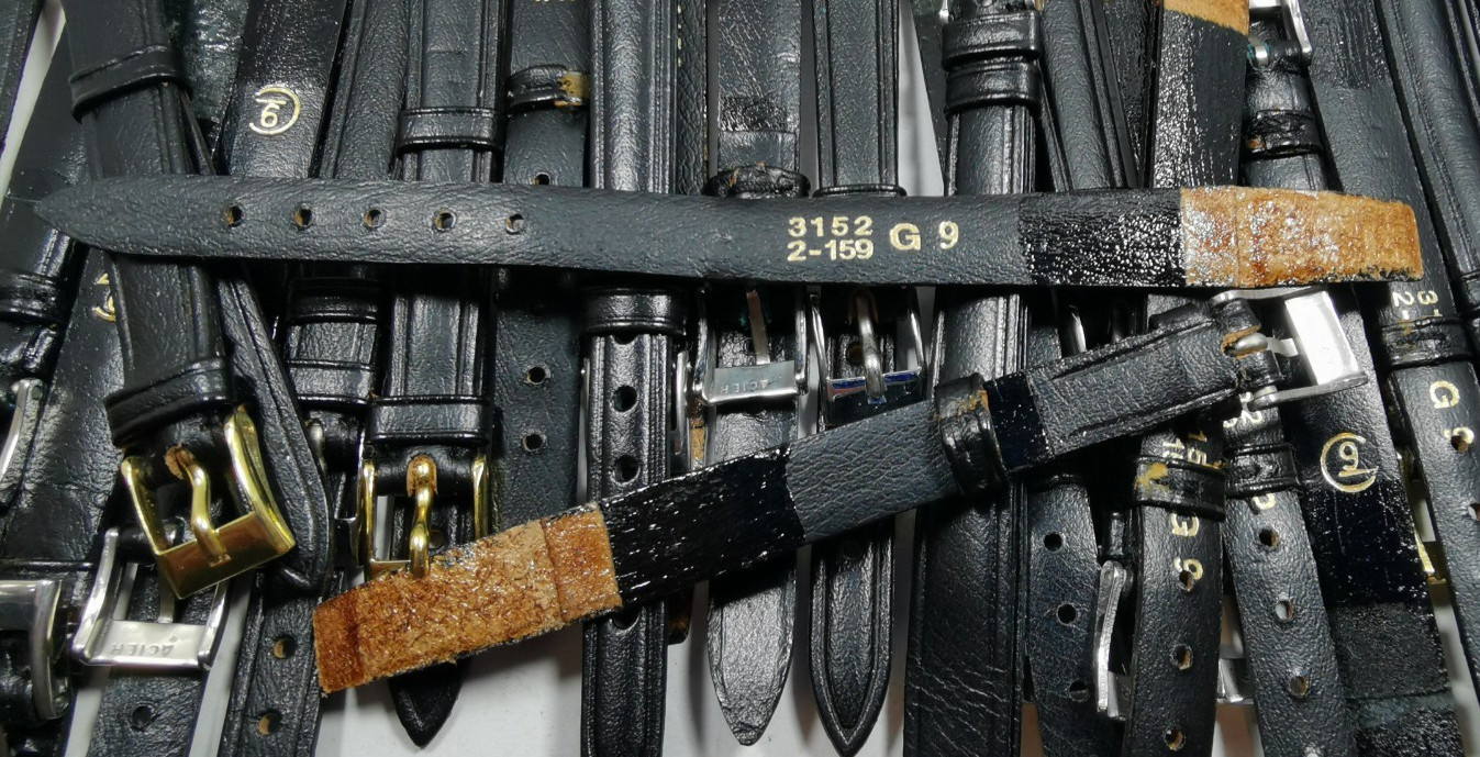 Lot 20 x Vintage Watch Straps Black Leather Open-Ended Glue-On 9mm G9 NOS