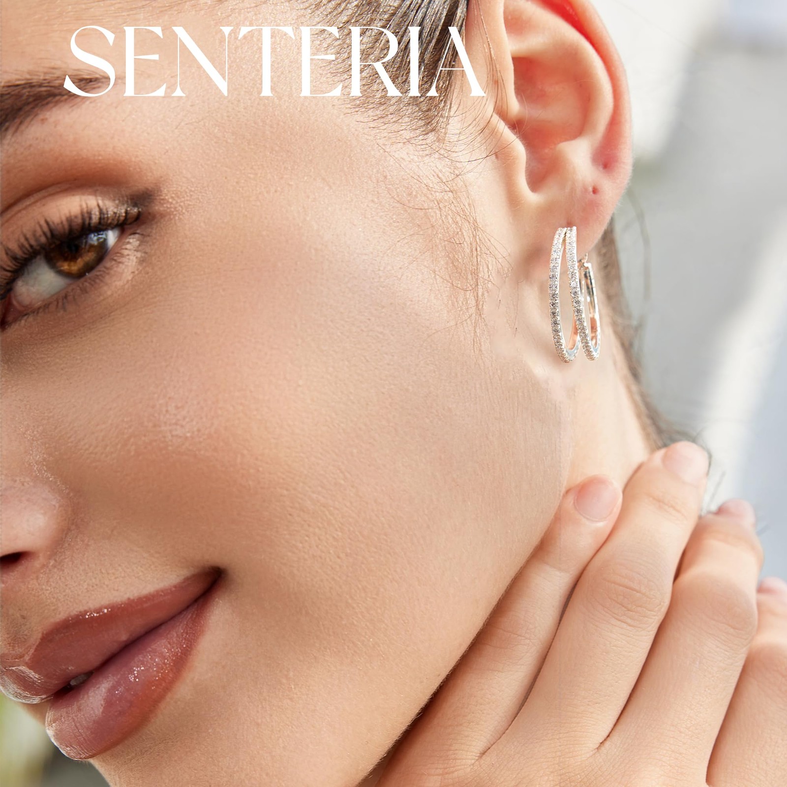 Senteria Double Sterling Silver Hoop Earrings for Women with 30mm,
