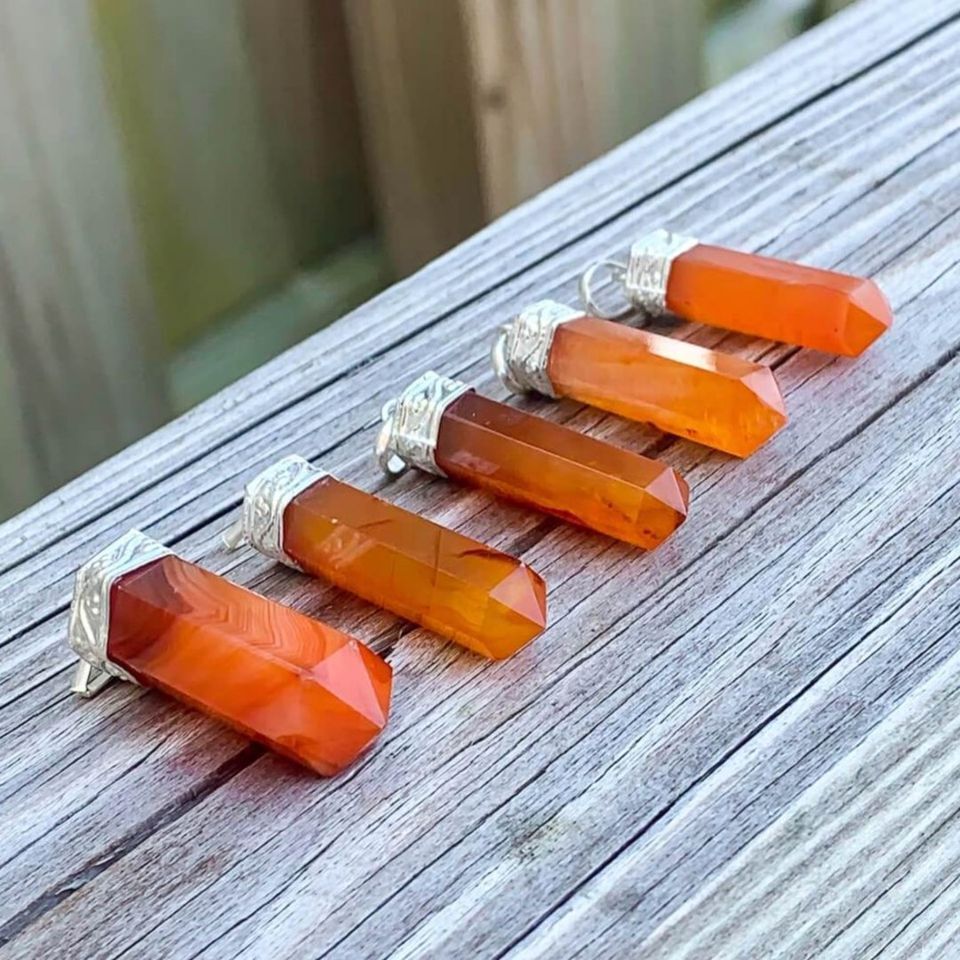 Carnelian Crystal Chakra Pendant Pencil Cap Sterling Silver Necklace Heal