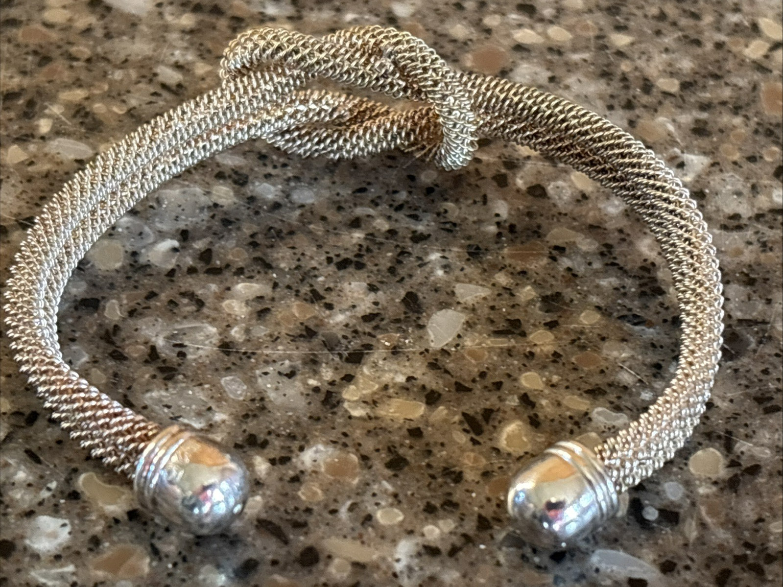 Vintage Sterling Silver Mesh Love Knot Cuff 6.5 Plus Inch Bracelet