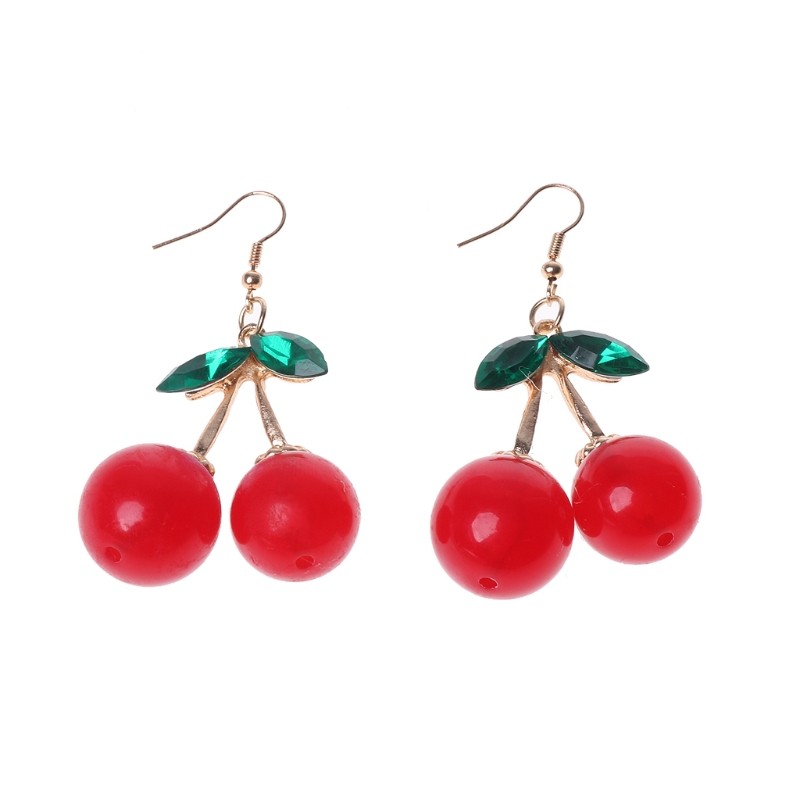 Korean Sweet Fashion Youth Girl Student Fruit Cherry Earrings for Fresh and Simp