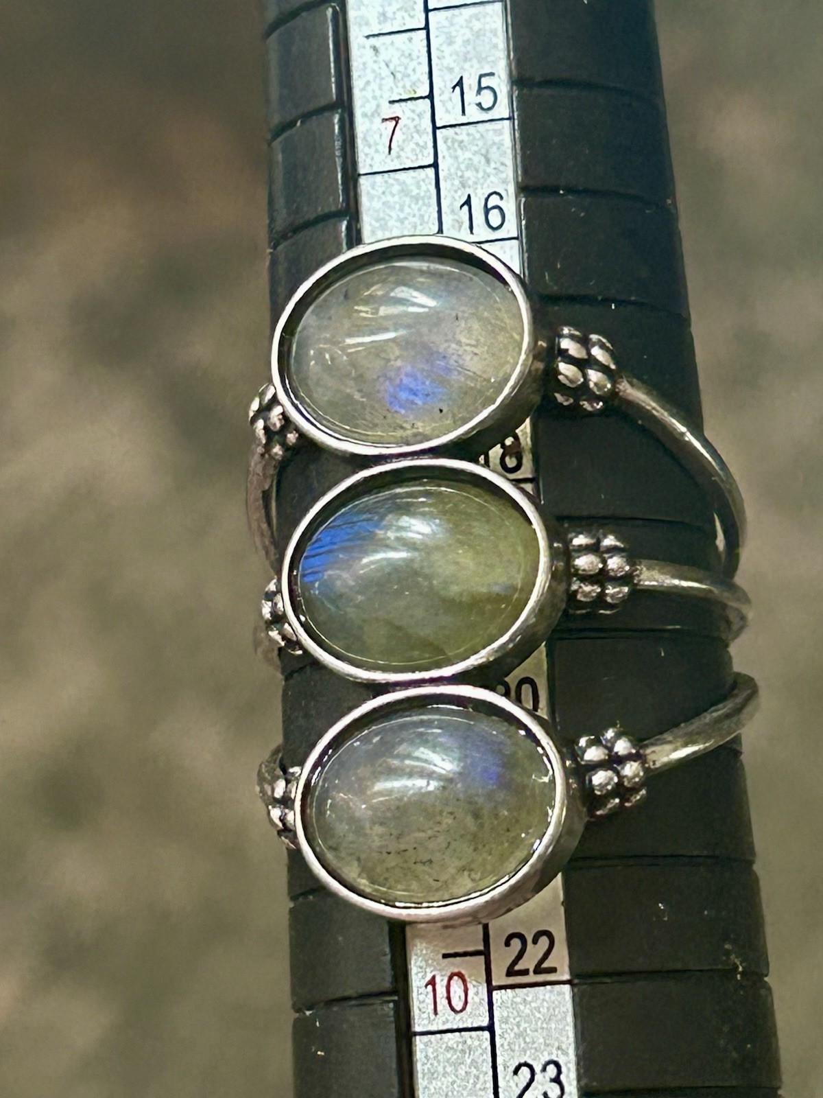 Triple Labradorite Crystal Ring Size 9 Silver S925 Jewelry Woman’s New