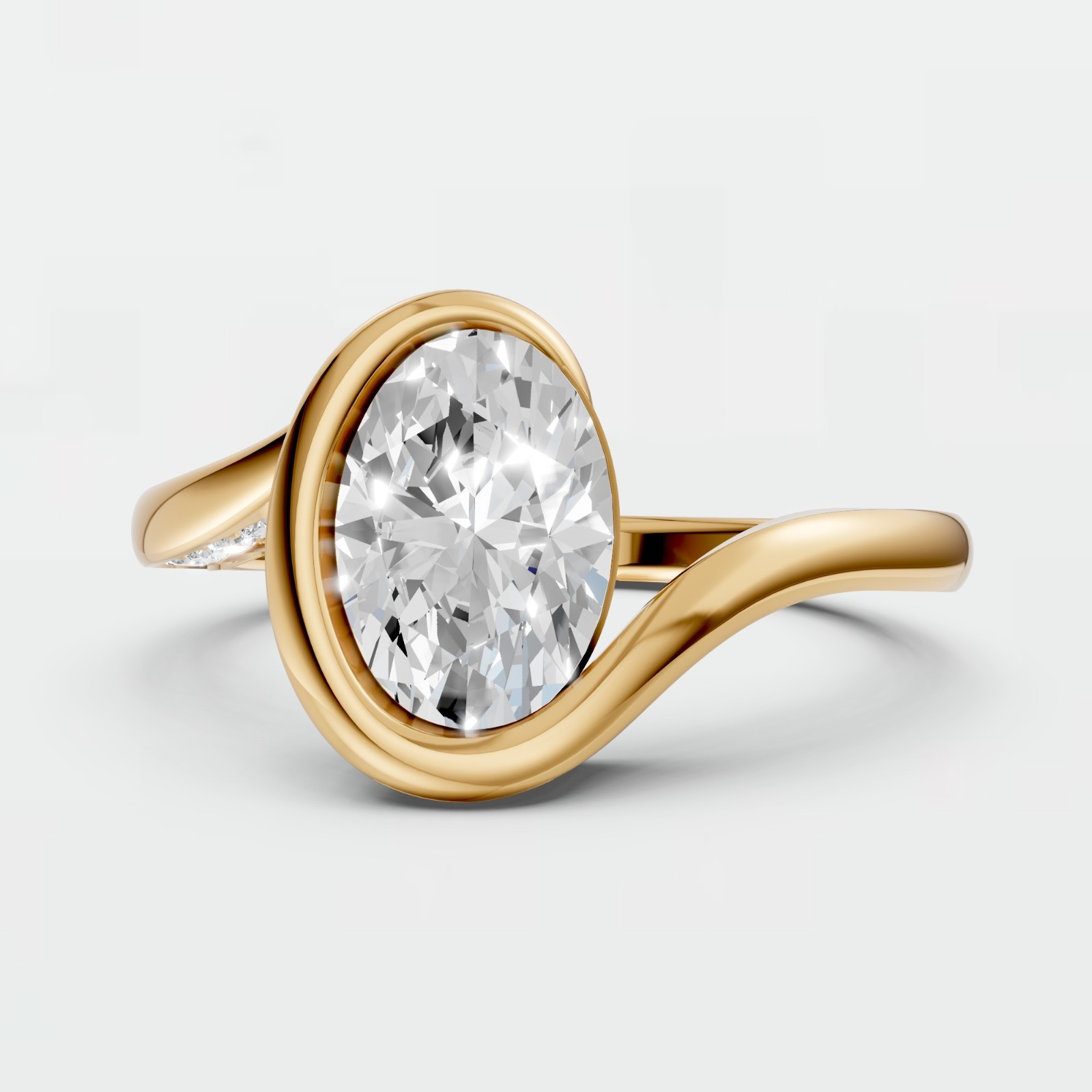 Oval Cut Lab Grown Diamond Bezel Setting Solitaire Engagement Ring