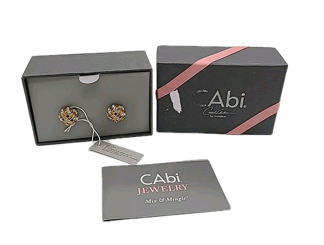 CAbi Carol Anderson Earrings Gold Tone Faux Diamond Nickle Free New In Box Dome