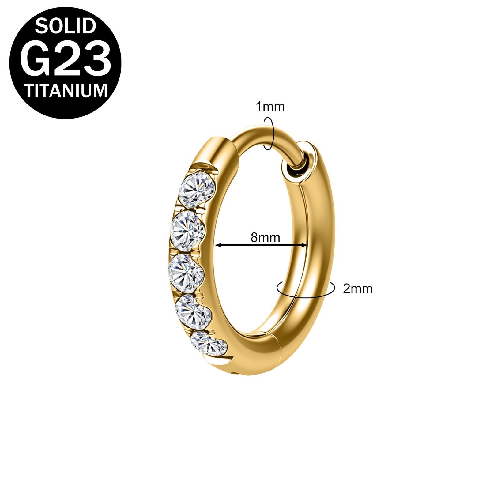 1 Pair 18g G23 Titanium Hoop Earrings Crystal Ear Helix Conch Piercing Jewelry