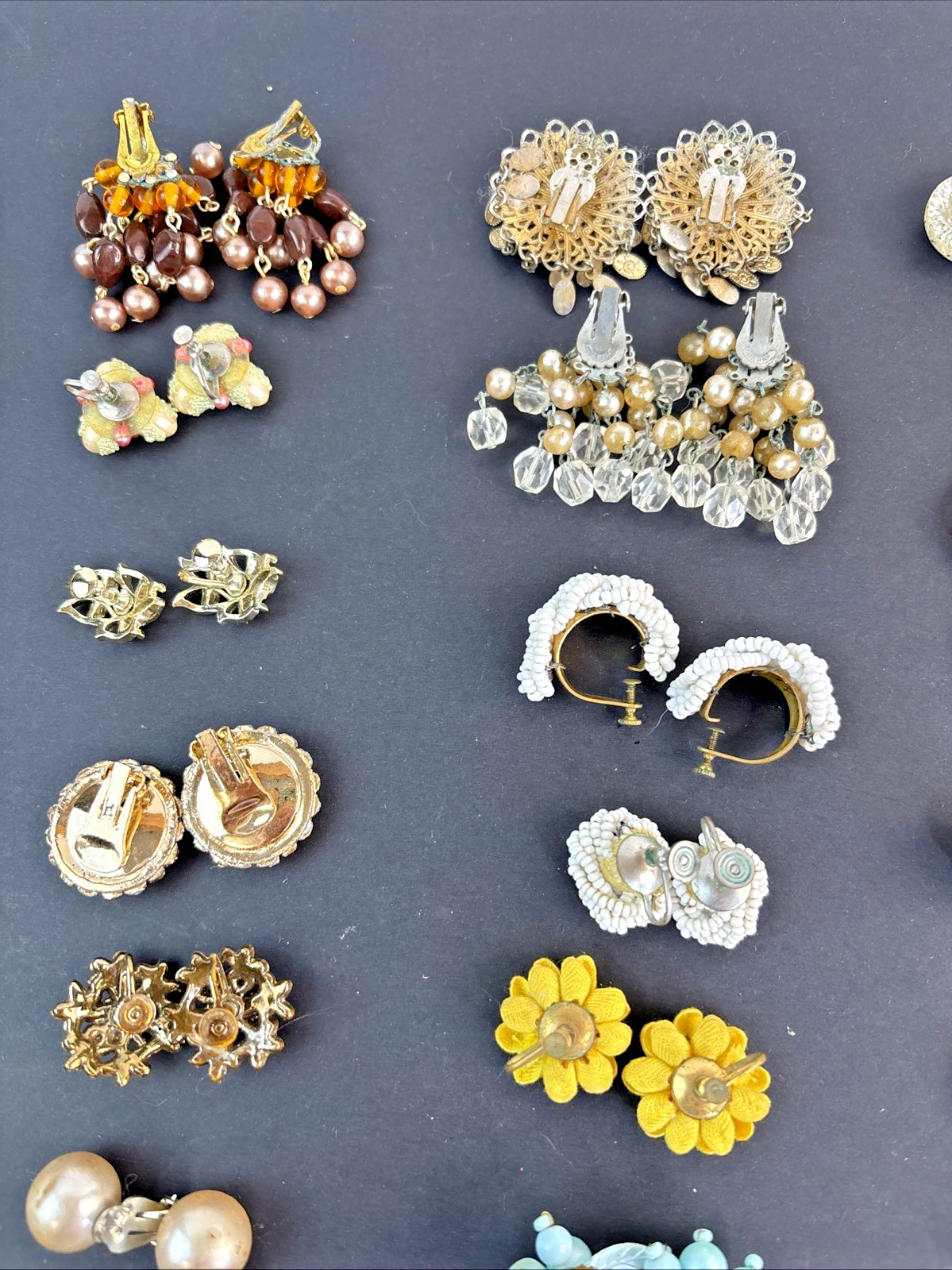 Lot of 62 Clip-on Screw Back Earrings Vintage 1940’s-1970’s Mixed Metals Cluster