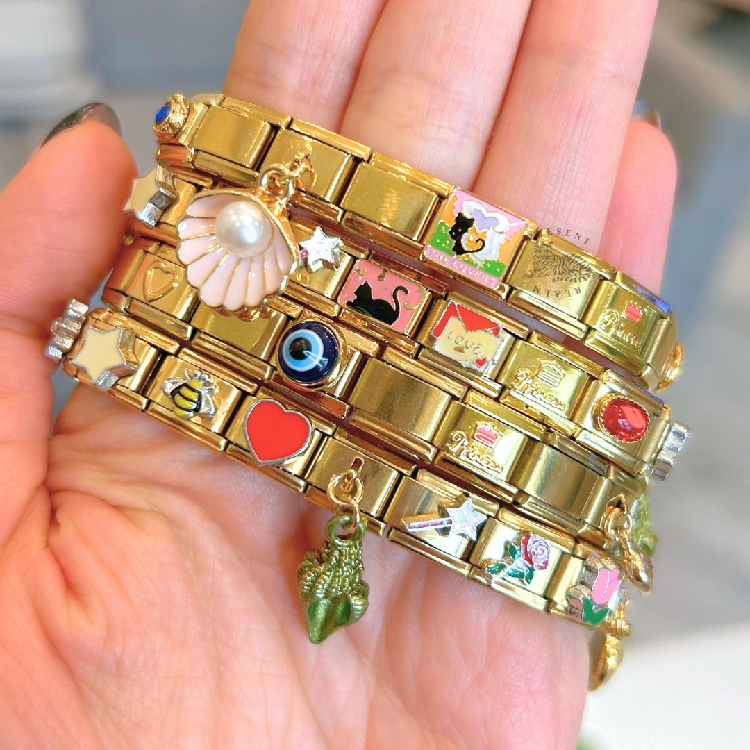 Vintage Italian Charm Bracelet – Themed & Sized, Stainless Steel, Nostalgic Jewe