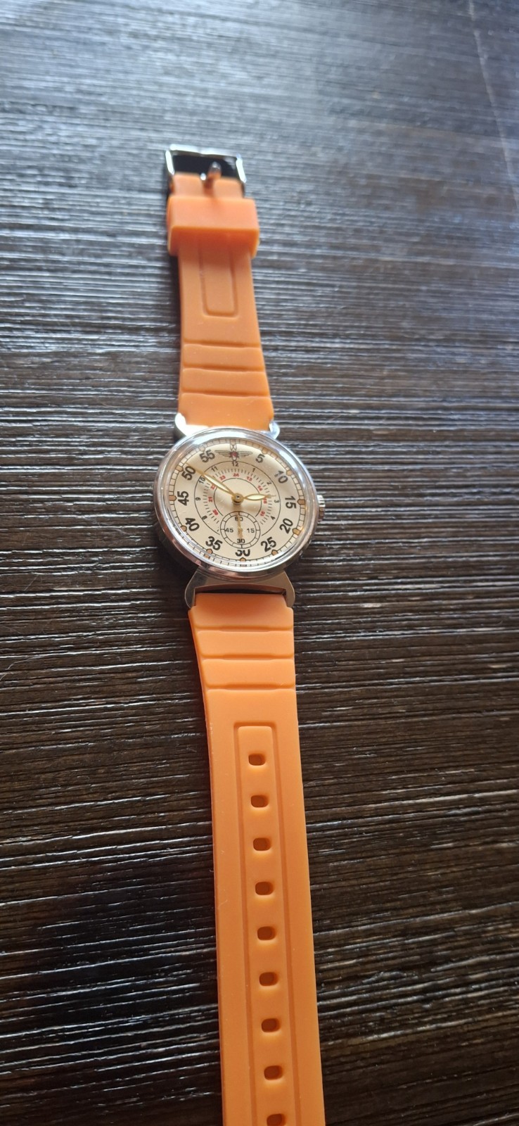 Pobeda Manual Wind Soviet Watch White Dial Orange Casio Strap
