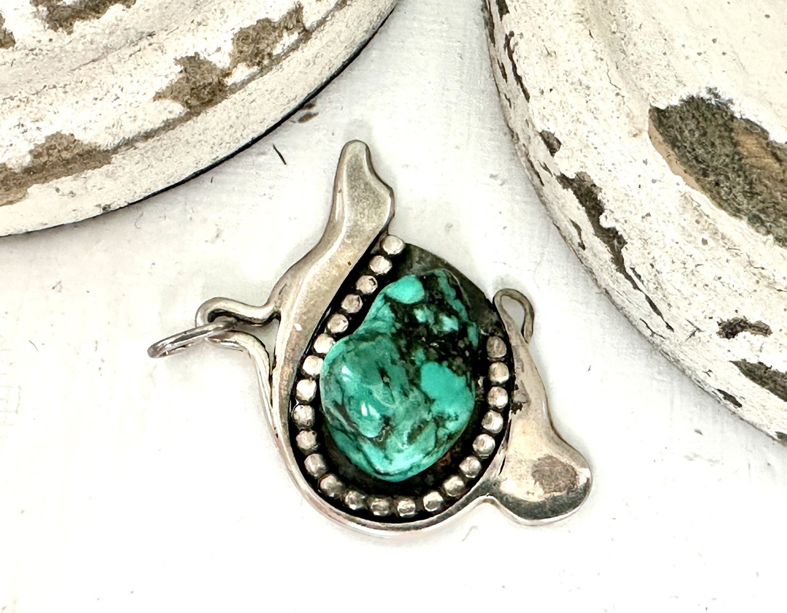Sterling Silver 925 Abstract Turquoise Vintage Modernist Retro Pendant Handmade