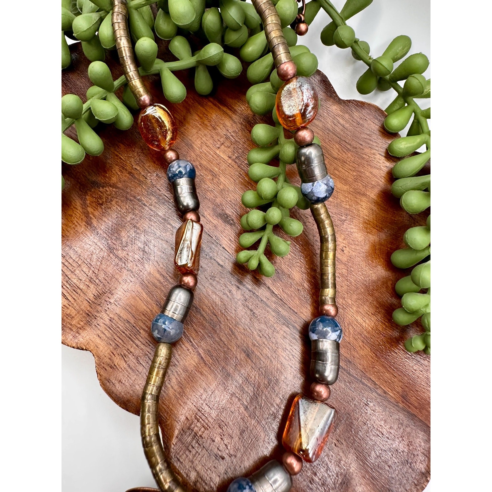 Artisan Made Necklace | Copper Stone Glass Handcrafted Statement