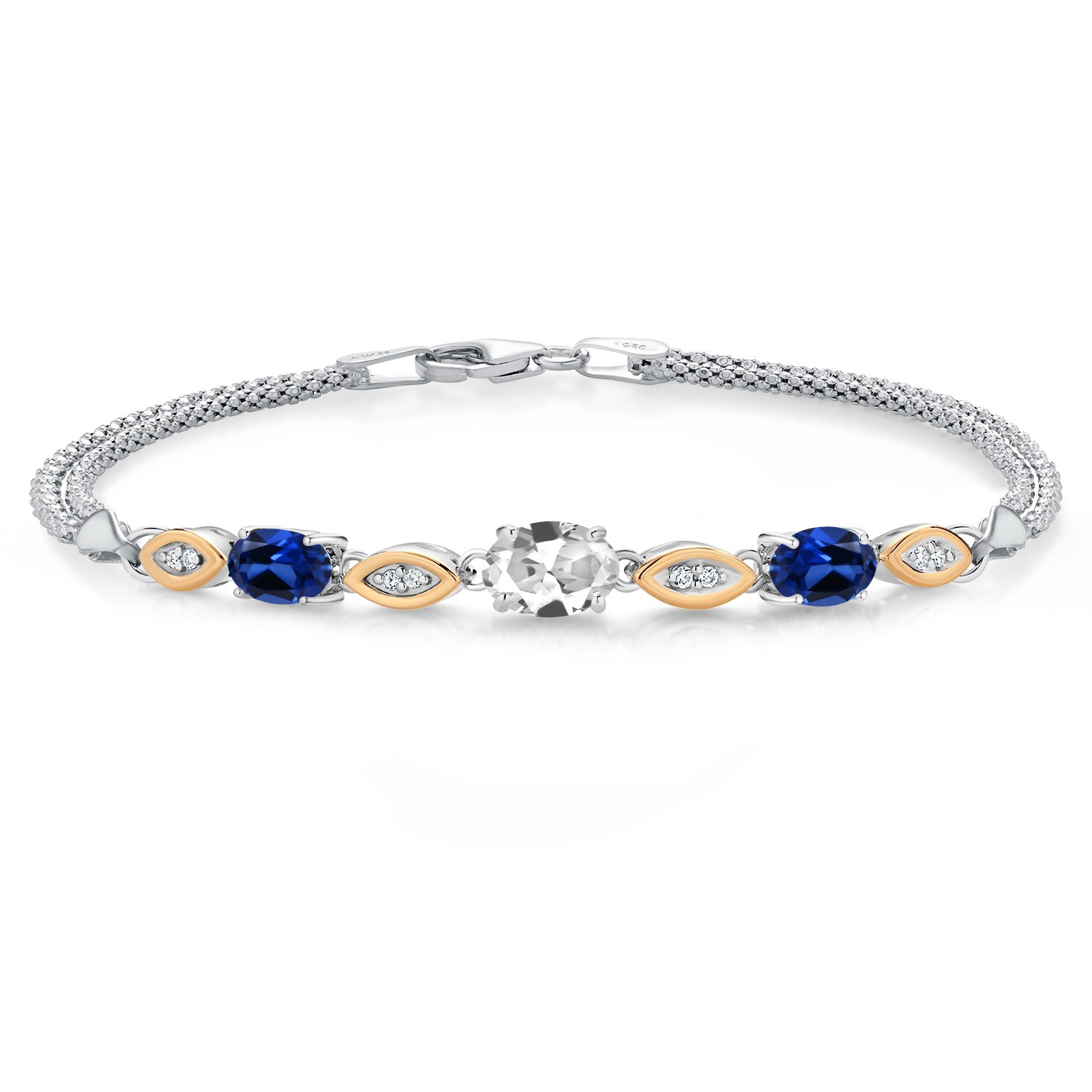 925 Silver and 10K Yellow Gold White Created Sapphire and Created Sapphire and