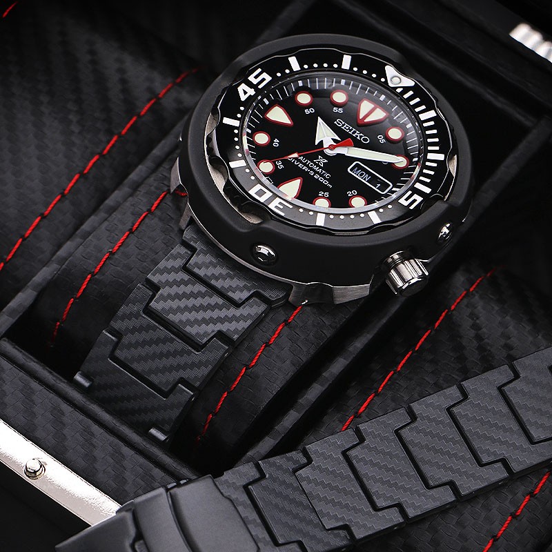 StrapsCo Black Composite Carbon Fiber Style Watch Band Quick Release 20mm 22mm