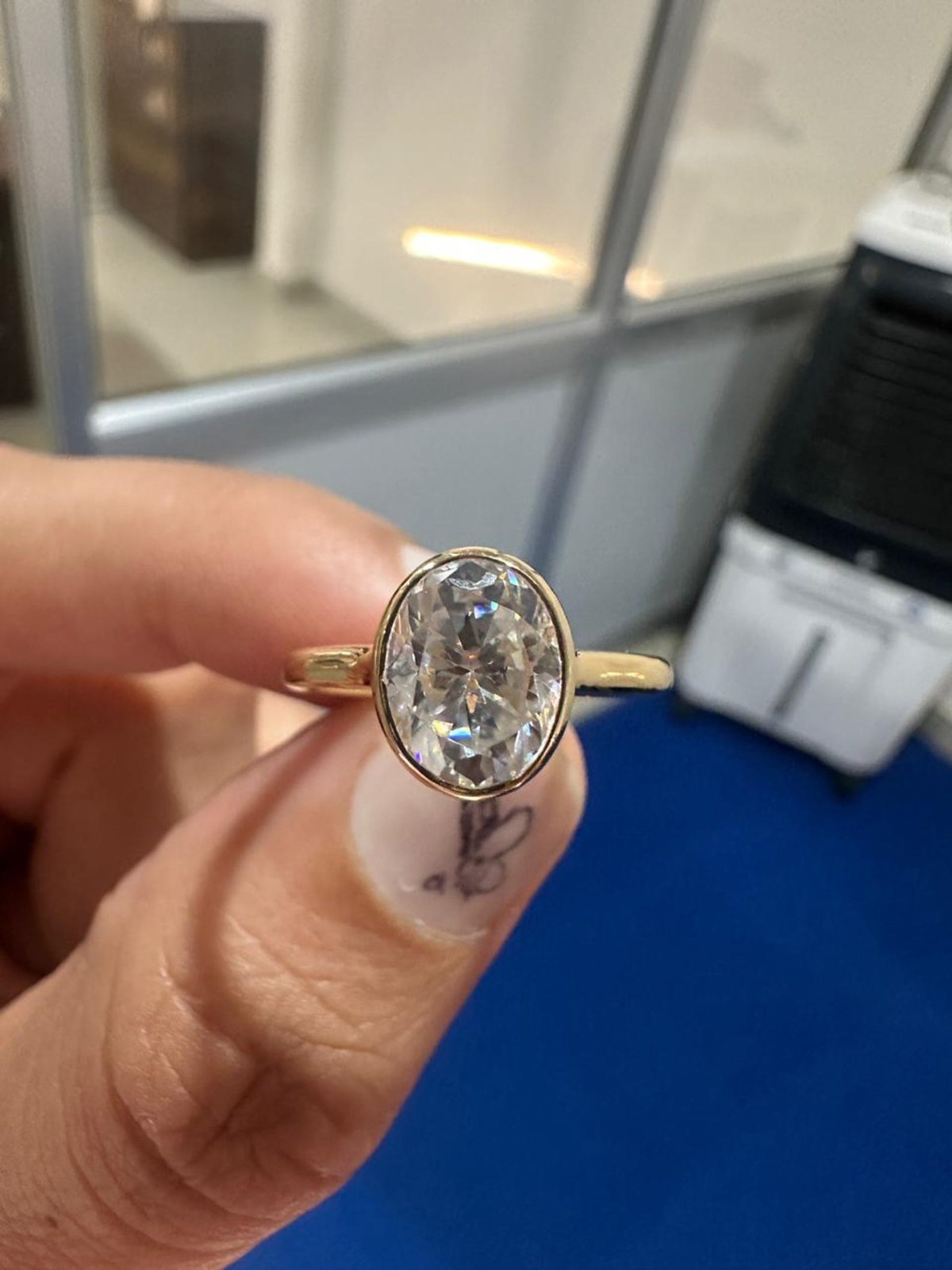 3 CT Oval Moissanite Engagement Ring 14K Yellow Gold Bezel Set