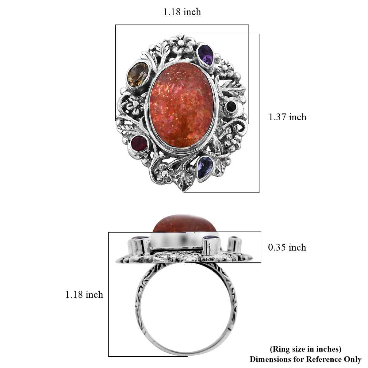 Bali Legacy 12.30ctw Sri Lankan Sunstone & Multi Gem Ring Sterling Silver Size 7