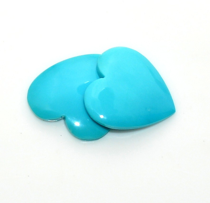 15×15 mm Certified Natural Turquoise Heart Shape Cabochon Pair 6.95 CTS Gemstone