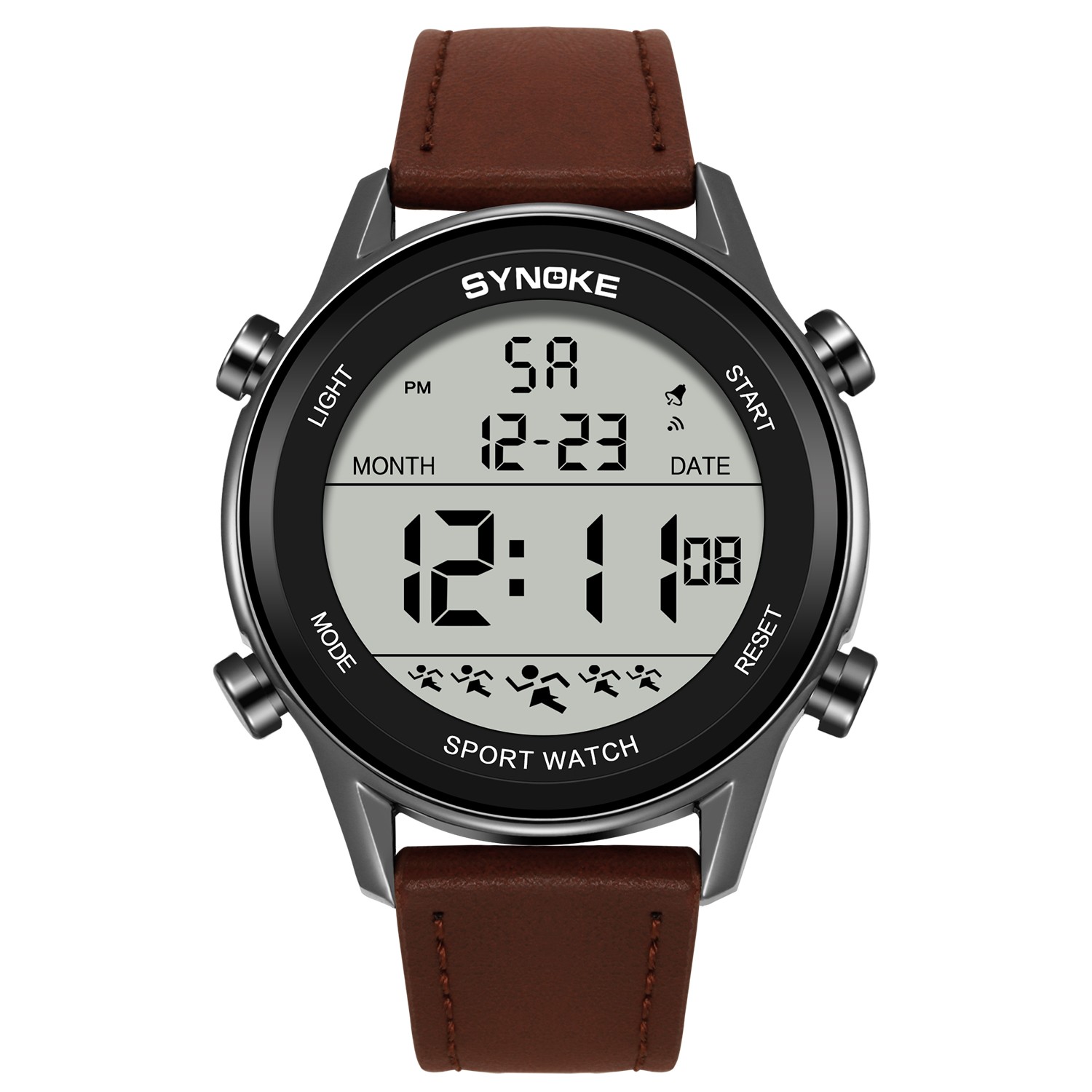 Mens Digital Sport Watch Leather Strap Electrical Wristwatch 50M Waterproof Gift